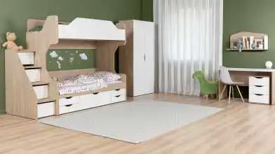 Детская кровать двухъярусная Luna, цвет Дуб Медовый + Белый Премиум фото - 3 - превью